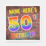 [ Thumbnail: Graffiti Rainbow Look 50th Birthday! + Custom Name Napkins ]