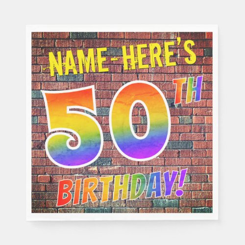 Graffiti Rainbow Look 50TH BIRTHDAY  Custom Name Napkins
