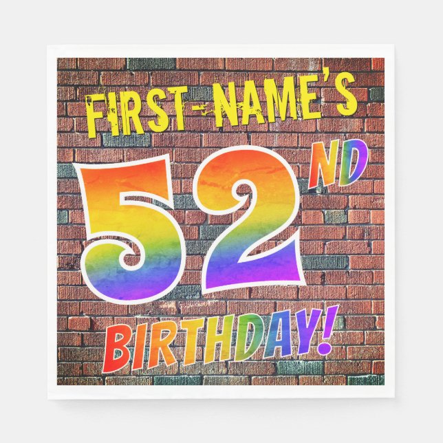 Graffiti Rainbow Look 52ND BIRTHDAY! + Custom Name Napkins (Front)