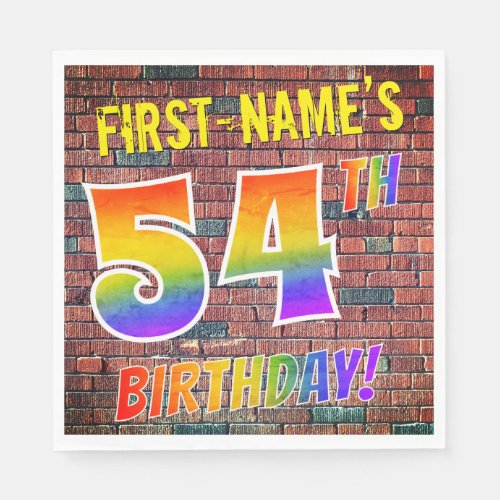 Graffiti Rainbow Look 54TH BIRTHDAY  Custom Name Napkins