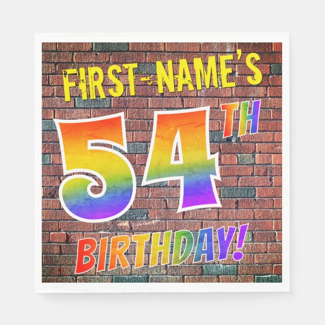 Graffiti Rainbow Look 54TH BIRTHDAY! + Custom Name Napkins (Front)