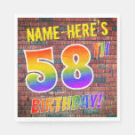 [ Thumbnail: Graffiti Rainbow Look 58th Birthday! + Custom Name Napkins ]