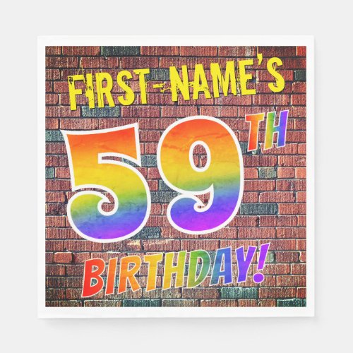 Graffiti Rainbow Look 59TH BIRTHDAY  Custom Name Napkins