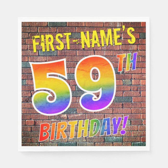 Graffiti Rainbow Look 59TH BIRTHDAY! + Custom Name Napkins (Front)