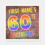 [ Thumbnail: Graffiti Rainbow Look 60th Birthday! + Custom Name Napkins ]