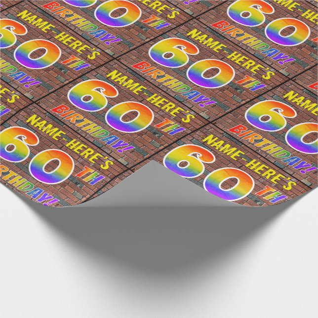 Graffiti Rainbow Look 60TH BIRTHDAY! & Custom Name Wrapping Paper (Corner)
