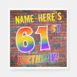 [ Thumbnail: Graffiti Rainbow Look 61st Birthday! + Custom Name Napkins ]