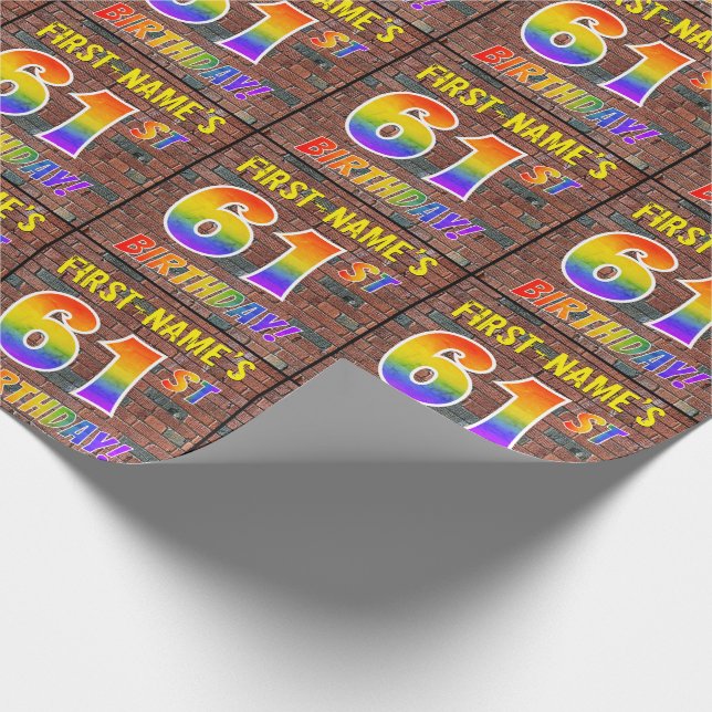 Graffiti Rainbow Look 61ST BIRTHDAY! & Custom Name Wrapping Paper (Corner)
