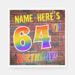 [ Thumbnail: Graffiti Rainbow Look 64th Birthday! + Custom Name Napkins ]