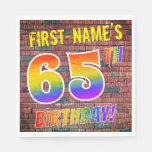 [ Thumbnail: Graffiti Rainbow Look 65th Birthday! + Custom Name Napkins ]