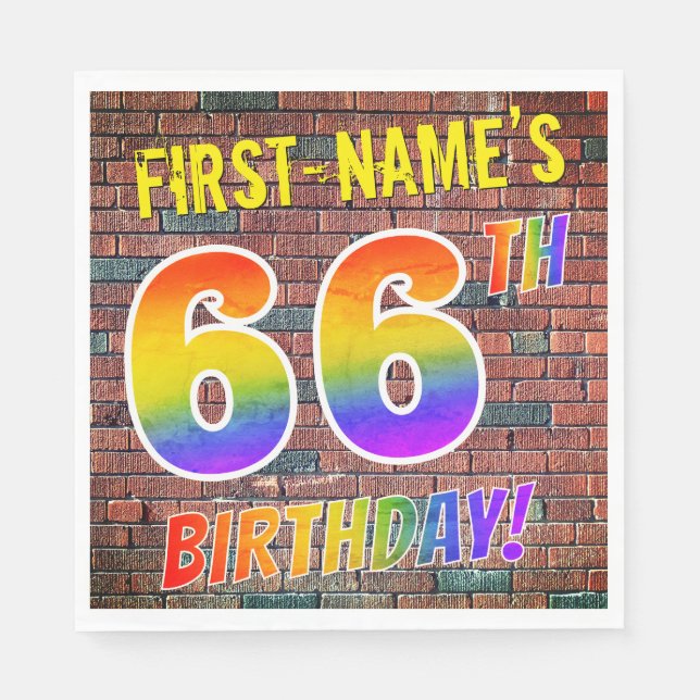 Graffiti Rainbow Look 66TH BIRTHDAY! + Custom Name Napkins (Front)