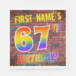 [ Thumbnail: Graffiti Rainbow Look 67th Birthday! + Custom Name Napkins ]