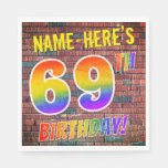 [ Thumbnail: Graffiti Rainbow Look 69th Birthday! + Custom Name Napkins ]