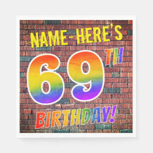 Graffiti Rainbow Look 69TH BIRTHDAY! + Custom Name Napkins
