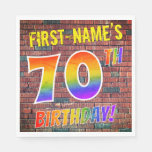 [ Thumbnail: Graffiti Rainbow Look 70th Birthday! + Custom Name Napkins ]