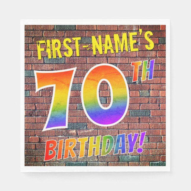 Graffiti Rainbow Look 70TH BIRTHDAY! + Custom Name Napkins (Front)