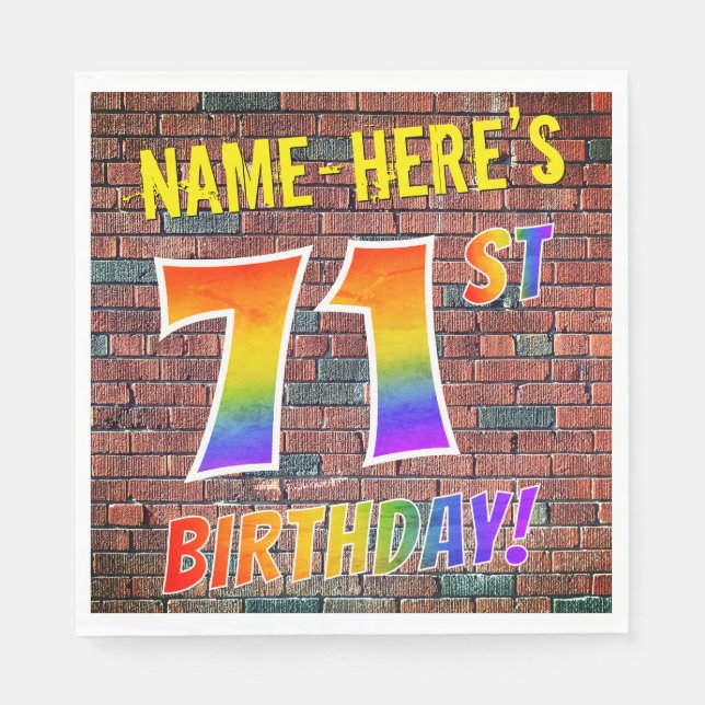 Graffiti Rainbow Look 71ST BIRTHDAY! + Custom Name Napkins (Front)
