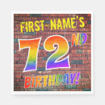 [ Thumbnail: Graffiti Rainbow Look 72nd Birthday! + Custom Name Napkins ]