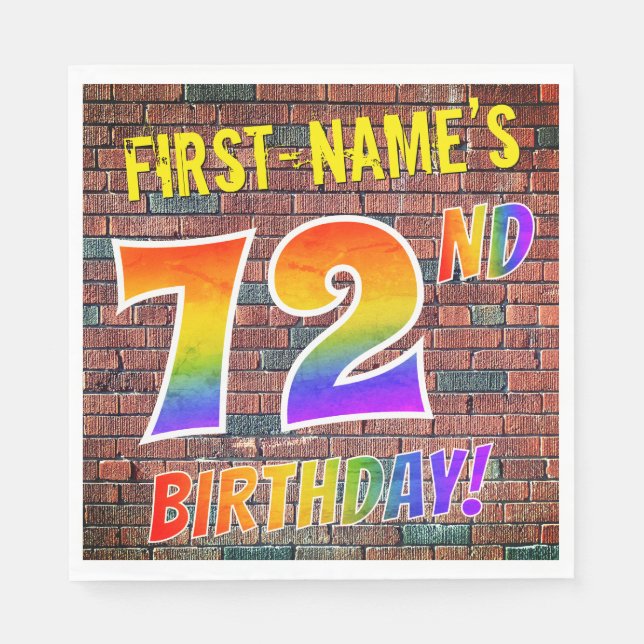 Graffiti Rainbow Look 72ND BIRTHDAY! + Custom Name Napkins (Front)