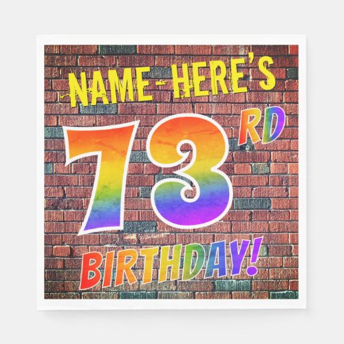 Graffiti Rainbow Look 73RD BIRTHDAY  Custom Name Napkins