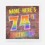 [ Thumbnail: Graffiti Rainbow Look 74th Birthday! + Custom Name Napkins ]