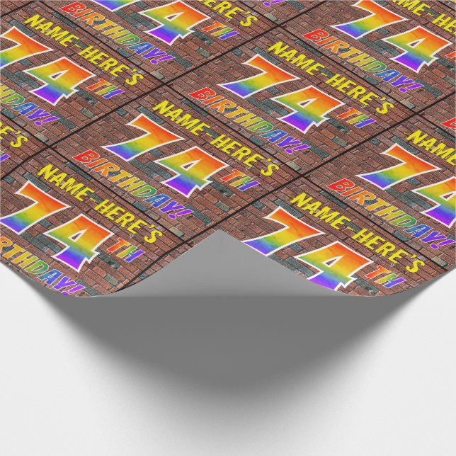 Graffiti Rainbow Look 74TH BIRTHDAY! & Custom Name Wrapping Paper (Corner)