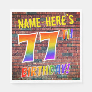 Graffiti Rainbow Look 77TH BIRTHDAY! + Custom Name Napkins