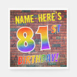 [ Thumbnail: Graffiti Rainbow Look 81st Birthday! + Custom Name Napkins ]