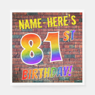 Graffiti Rainbow Look 81ST BIRTHDAY! + Custom Name Napkins
