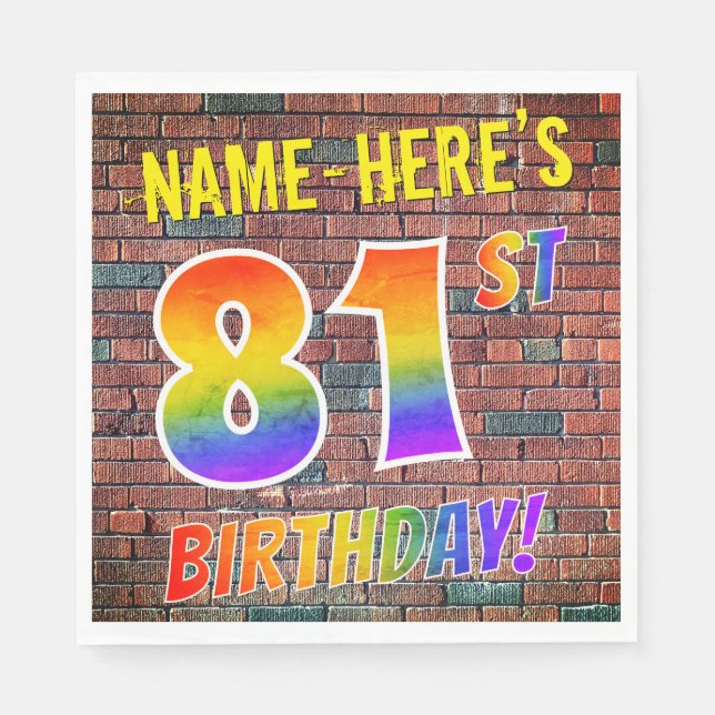 Graffiti Rainbow Look 81ST BIRTHDAY! + Custom Name Napkins (Front)