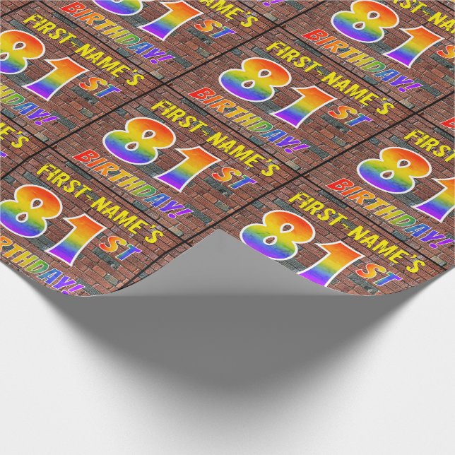 Graffiti Rainbow Look 81ST BIRTHDAY! & Custom Name Wrapping Paper (Corner)