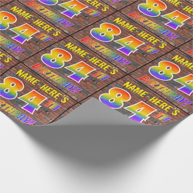 Graffiti Rainbow Look 84TH BIRTHDAY! & Custom Name Wrapping Paper (Corner)