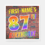 [ Thumbnail: Graffiti Rainbow Look 87th Birthday! + Custom Name Napkins ]