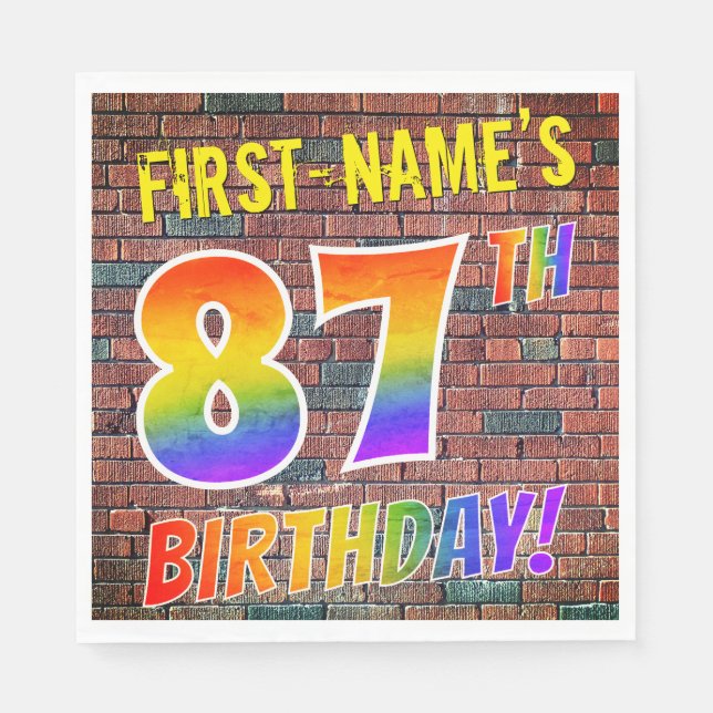 Graffiti Rainbow Look 87TH BIRTHDAY! + Custom Name Napkins (Front)