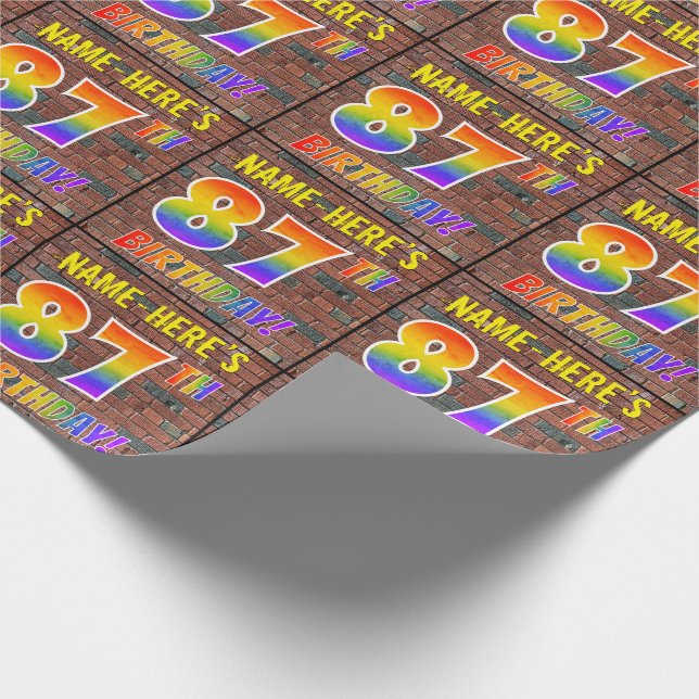 Graffiti Rainbow Look 87TH BIRTHDAY! & Custom Name Wrapping Paper (Corner)