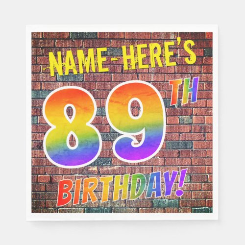 Graffiti Rainbow Look 89TH BIRTHDAY  Custom Name Napkins