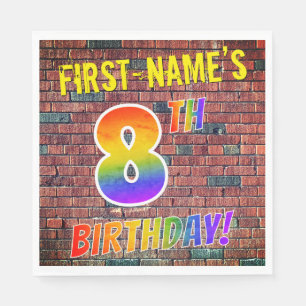 Graffiti Rainbow Look 8TH BIRTHDAY! + Custom Name Napkins