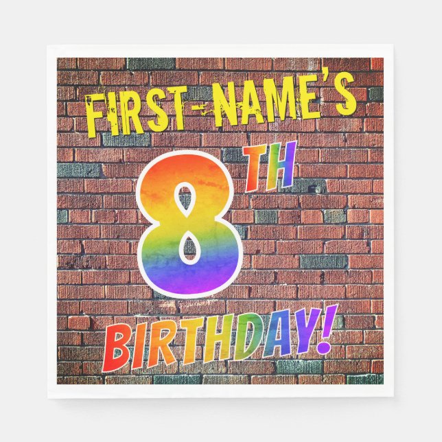 Graffiti Rainbow Look 8TH BIRTHDAY! + Custom Name Napkins (Front)