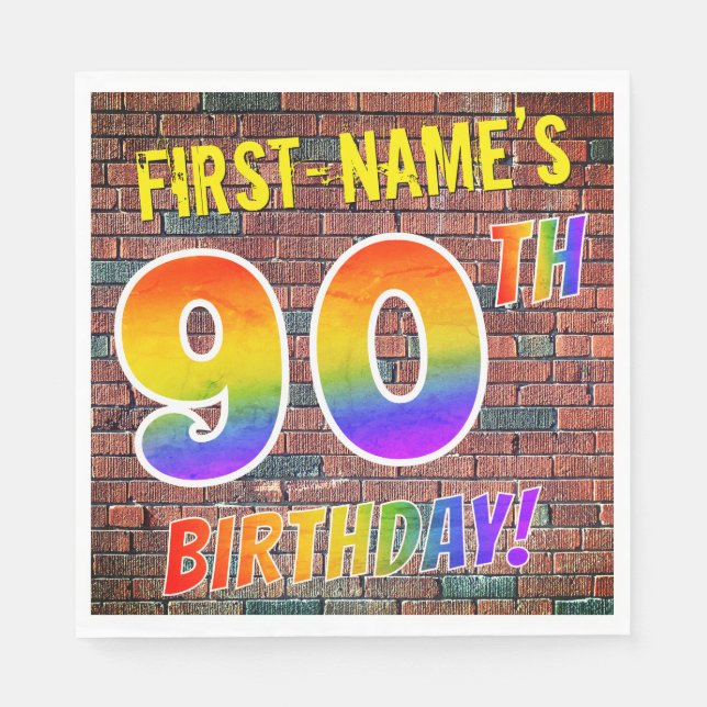 Graffiti Rainbow Look 90TH BIRTHDAY! + Custom Name Napkins (Front)