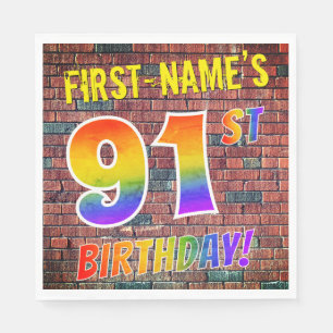 Graffiti Rainbow Look 91ST BIRTHDAY! + Custom Name Napkins