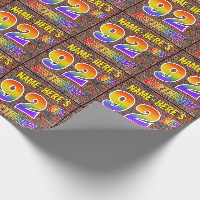 Graffiti Rainbow Look 92ND BIRTHDAY! & Custom Name Wrapping Paper (Corner)