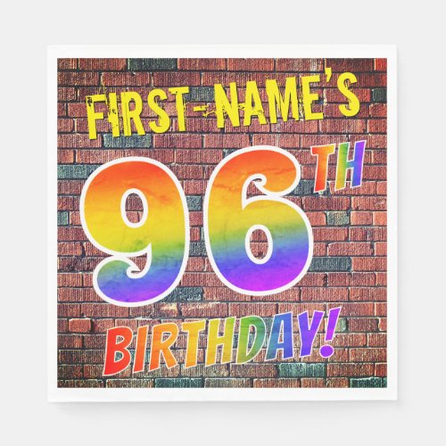 Graffiti Rainbow Look 96TH BIRTHDAY  Custom Name Napkins