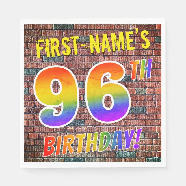 Graffiti Rainbow Look 96TH BIRTHDAY! + Custom Name Napkins (Front)