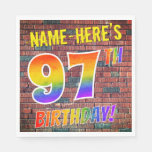 [ Thumbnail: Graffiti Rainbow Look 97th Birthday! + Custom Name Napkins ]