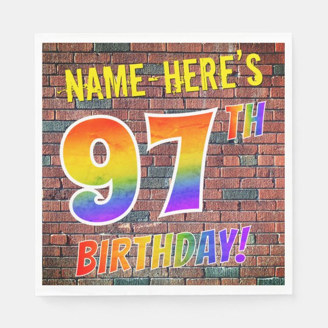 Graffiti Rainbow Look 97TH BIRTHDAY! + Custom Name Napkins (Front)