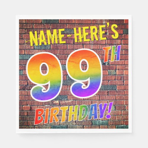 Graffiti Rainbow Look 99TH BIRTHDAY  Custom Name Napkins