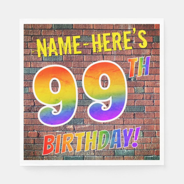 Graffiti Rainbow Look 99TH BIRTHDAY! + Custom Name Napkins (Front)