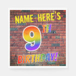 [ Thumbnail: Graffiti Rainbow Look 9th Birthday! + Custom Name Napkins ]
