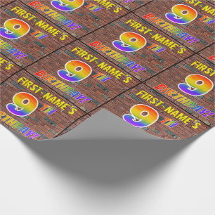 Graffiti Rainbow Look 9TH BIRTHDAY! & Custom Name Wrapping Paper