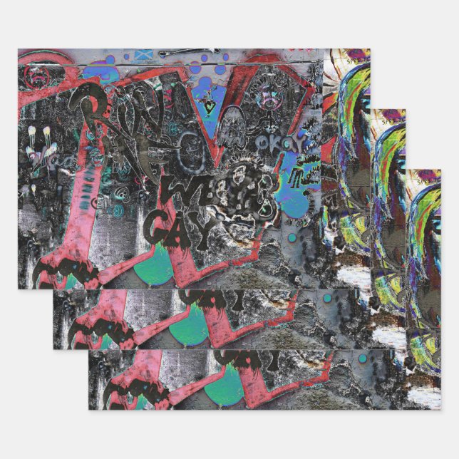Graffiti Red Black Letters Urban Street Wall Art Wrapping Paper Sheets (Set)